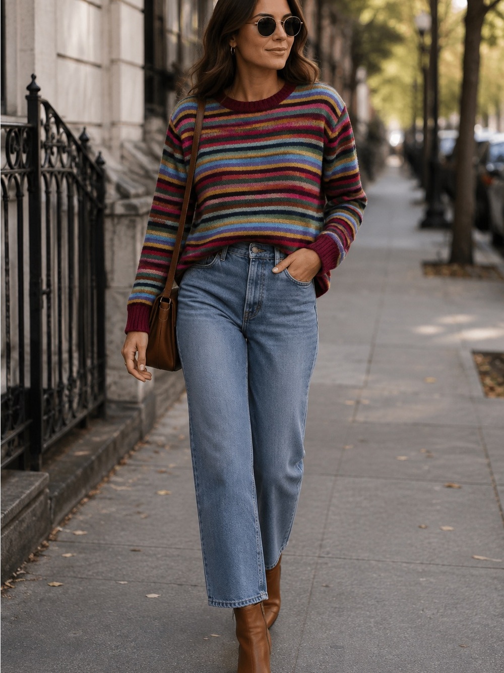 Rainbow Stripe Wool Sweater Women's Medium Harley of Scotland Made in Scotland C - Picture 2 of 9